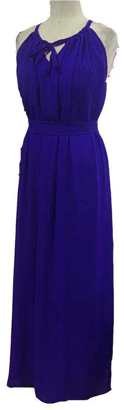 Fg Women's Chiffon Dress With Sleeveless Lining With A Waist Belt, Blue Color