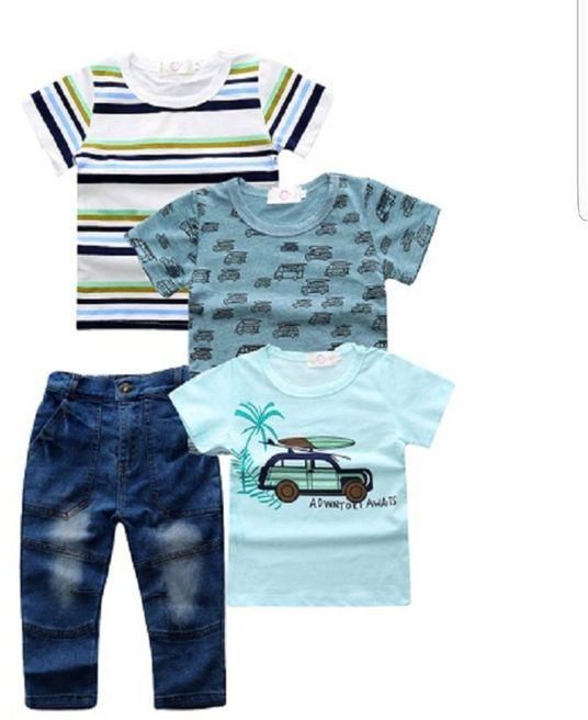 Fashion 3-piece T-shirts and jean pants clothing set for boys age 2-5yrs - BLUE