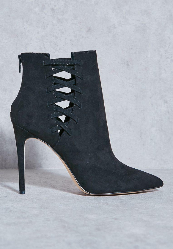 Tuxedo Side Cut Out Pointy Toe Booties