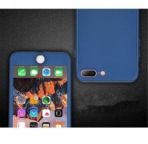 360 Full Body Protection Hard Slim Case Coated Non Slip Matte Surface with Tempered Glass Screen Protector for iPhone 7 Plus / 8 Plus - Cerulean