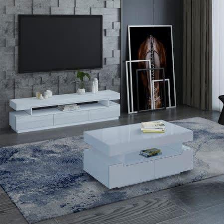 Ibk Royal Collection Glossy Glasgow Tv Stand With Center Table - White