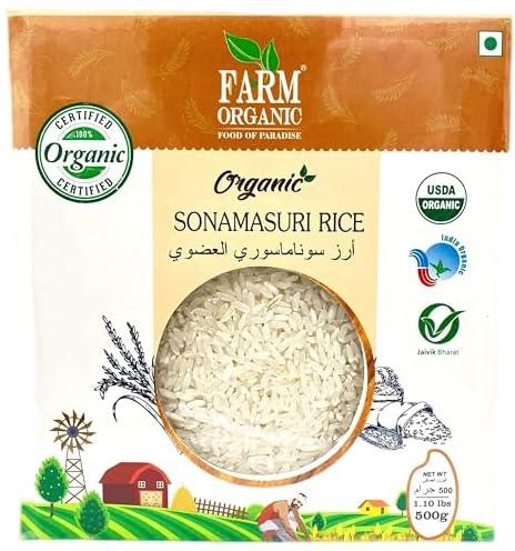 Farm Organic Gluten Free Sonamasuri Rice,500g,Gluten Free, NonGMO, Halal
