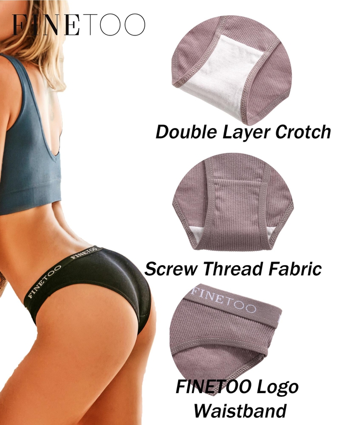 FINETOO 6 Pack String Underwear for Women Cotton High Cut Stretch