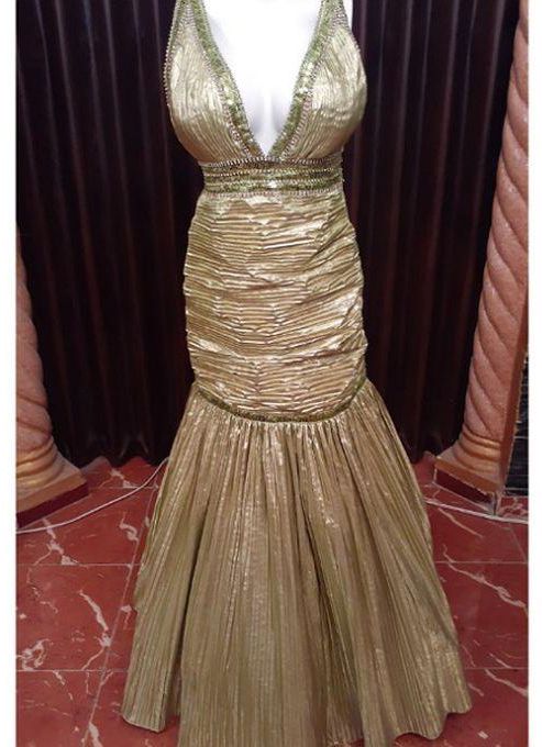 STYLISH TALL PARTY DRESS. HIGH QUALITY. METALLIC GREEN. IMPORTED