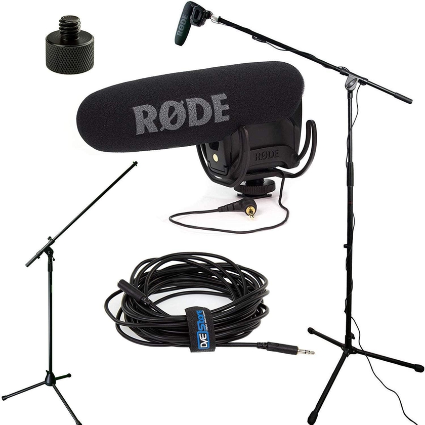 RODE VideoMic Pro R Studio Boom Kit – VMPR, Boom Stand, Adapter, and 25′ Cable