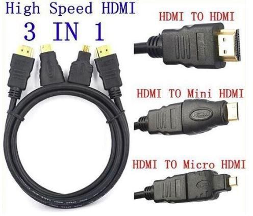 Switch2com 3in 1 HDMI to HDMI/ Mini/ Micro HDMI Adapter Cable Kit HD (Black)