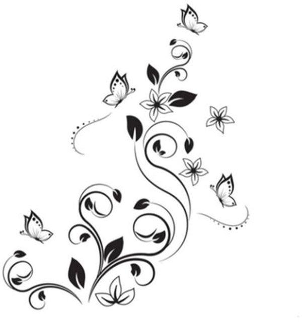 Black Flowers Vine And Beautiful Butterfly Wall Stickergirls S