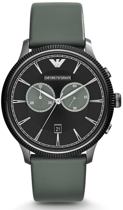 Emporio Armani Classic Men's Black Dial Leather Band Watch - AR1794