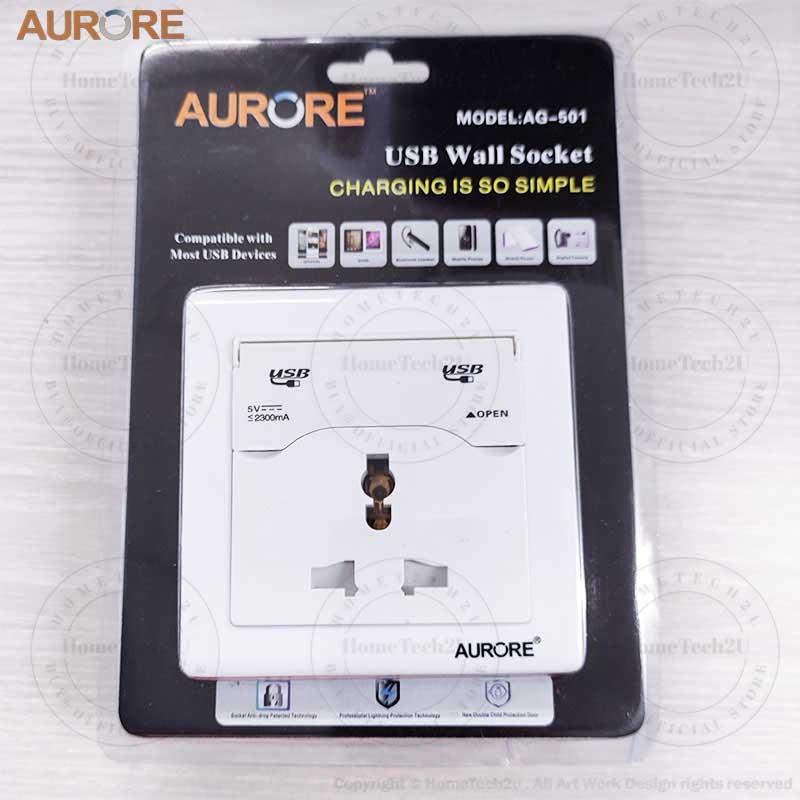 AURORE 13A Universal 3 Pin Wall Switch Socket with 5v 2.3A Dual USB