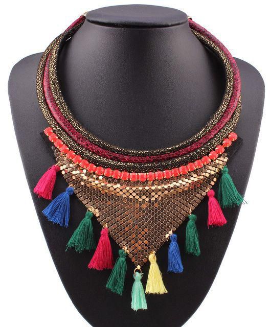 Necklace Decorated Yarns for women , Multi color