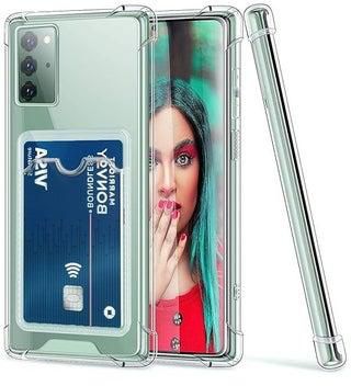 Clear Wallet Phone Case for Samsung Galaxy Note 20 Upgrade Card Slot Case Slim Fit Protective Soft TPU Shockproof Cover with Cute Card Holder - Transparent