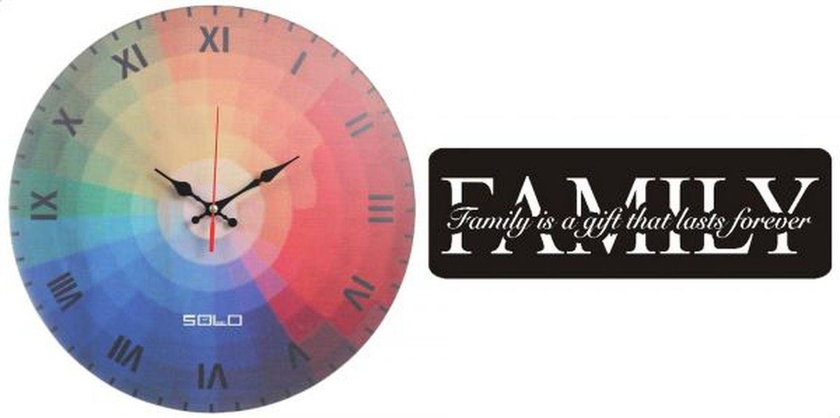 Solo B687-7 Wooden Round Analog Wall Clock - 40 Cm With Family Wooden Tableau