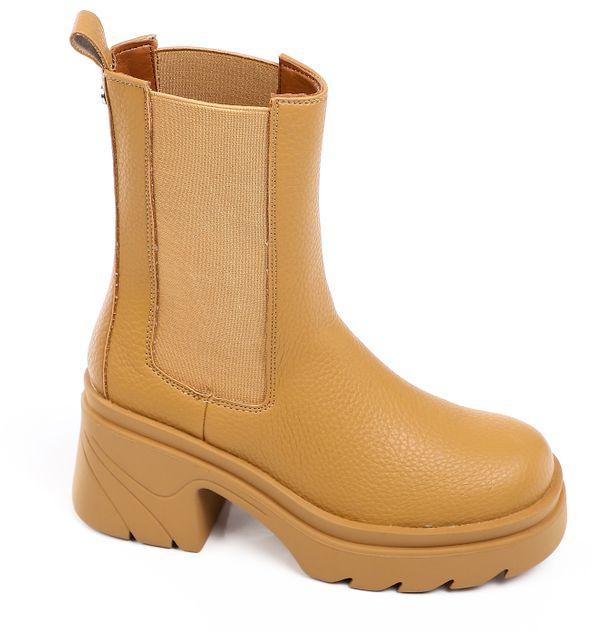 Dejavu Textured Leather Slip On Mid-Heeled Ankle Boots - Camel