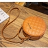 Fashion Small Round Geometrical Embroidery PU Leather Shoulder Handbag For Women