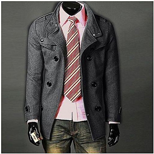 Sunweb Slim Designed Coat Jacket Hot Stylish Woolen Jacket Double Pea Trench Topcoat Outerwear(Grey)
