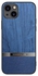 Shockproof Wood Grain Skin PU and TPU Shockproof Luxury Phone Case for iPhone 14 Plus (Blue)