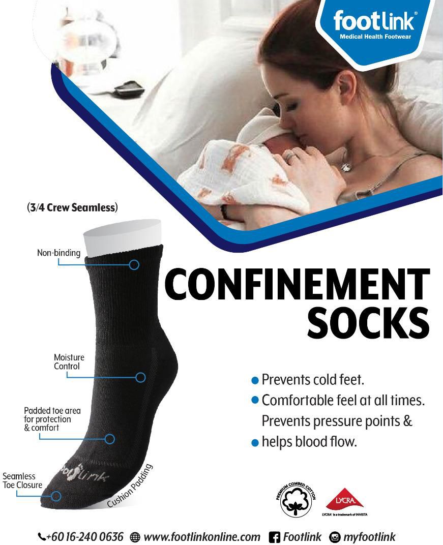 Footlink Seamless Cotton Socks for Confinement - 2 Sizes (Black)