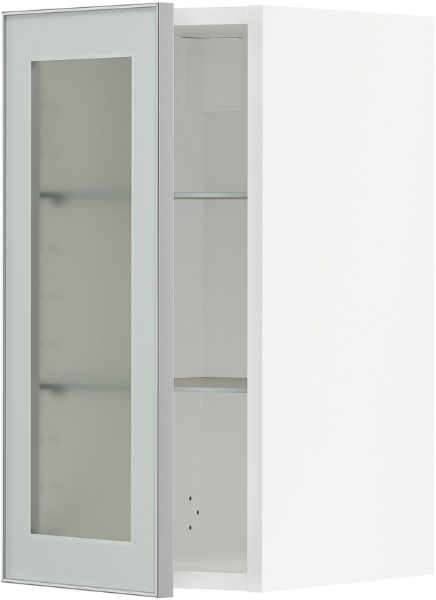 METOD Wall cabinet w shelves/glass door, white, Jutis frosted glass, 30x60 cm