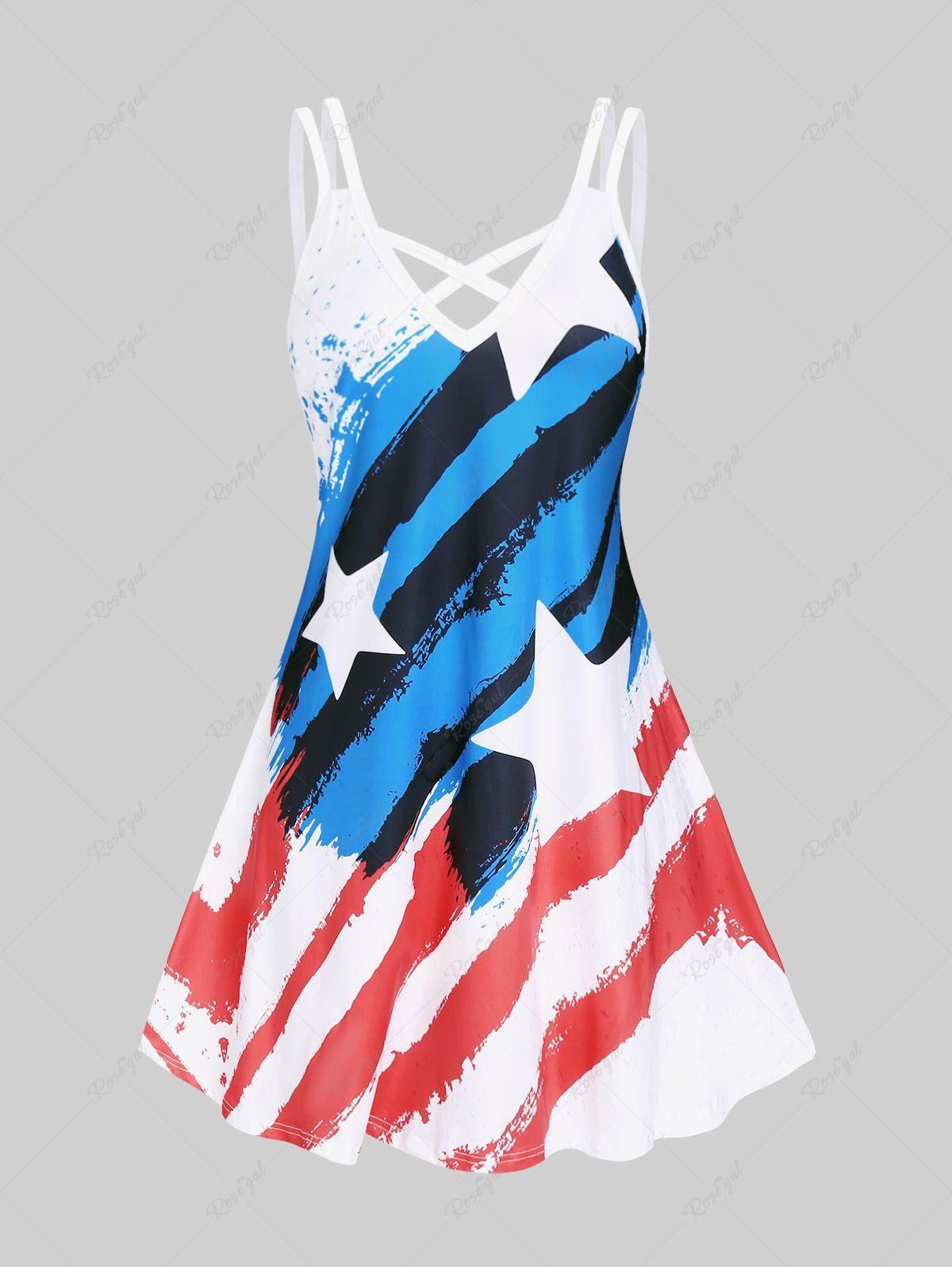 Plus Size Patriotic American Flag Print Crisscross Sundress - 5x | Us 30-32