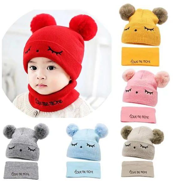 2 Pcs Baby Winter Hats Scarf Baby Beanies Cap hat male knitted plush Cap For Girls Boys Kids Winter Warm Hat Scarf Set