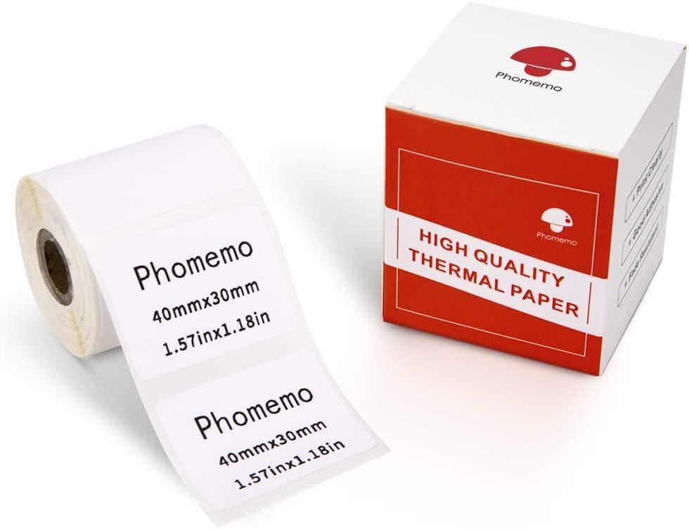 Phomemo Labels For Phomemo M110 M200 Label Maker Pritner, Self-Adhesive Phomemo M110 Labels-Thermal Stickers Paper For Barcode, Name, Address, 1.57&quot;X1.18&quot;(40X30mm), 230 Labels/Roll