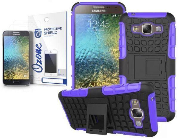 Ozone Tough Shockproof Hybrid Case Cover with Screen Protector for Samsung Galaxy E5 Purple