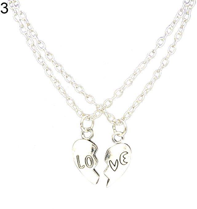 Fashion 2 Pcs Fashion Best Friends Love Heart Pendant Couple Chain Necklace Jewelry Gift-#03