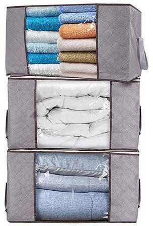 3Pcs Foldable Closet Organizer Clothing Storage Bag Box With Clear Window, Waterproof Durable Fabric Multicolour