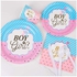 Gender Reveal Party Supplies Serves, Baby Gender Reveal with Paper Plates, Cups, Napkins, Knife, Fork, and Spoon, Favor Pack Set for Baby Gender Reveal Party (16 Kinds, Total 112Pcs)