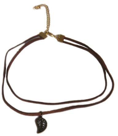 Fashion Brown Leather Necklace Choker With Vintage Bronze Charm Pendant For Women/Girls