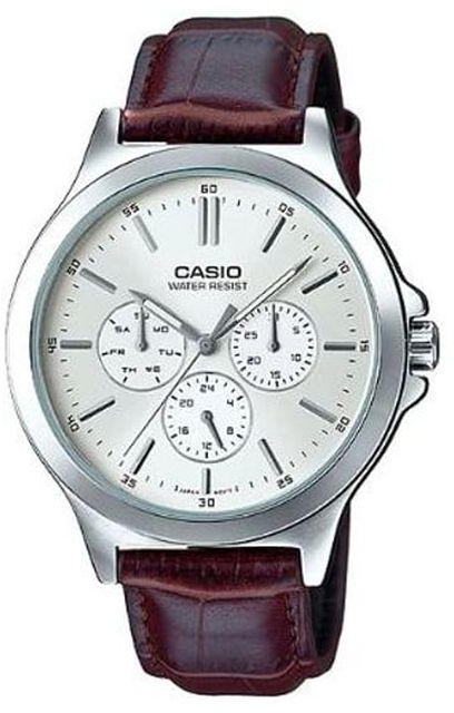 Casio Men's Leather Watch V300L Triple Dial