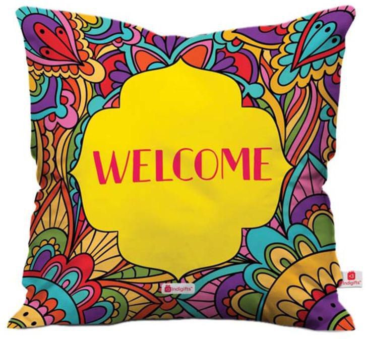 Printed Cushion Cover Yellow/Purple/Blue 45x45 centimeter