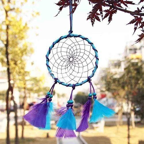 Bluelans Single Circle Dream Catcher With Feathers Hanging Decoration Bedroom Ornament (Purple & Blue)