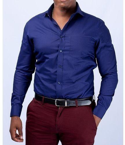 Fashion Blue Formal Official Long Sleeved Shirt-Slim Fit Size M