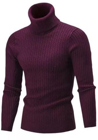 Fashion Slim Fit Knitted Pull Neck Sweater - Maroon