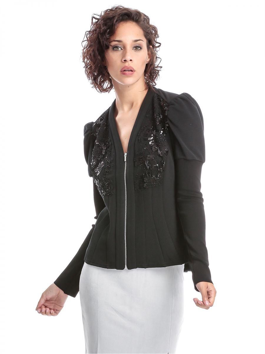 Bebe Black Polyester Zip Up Jacket For Women