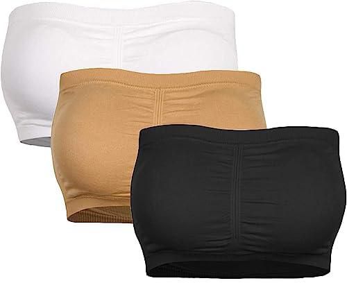 3 Packs Women's Seamless Bandeau Crop Tube Top Bra, Strapless Padded Bralette, Soft Comfort Wireless Bra(Medium)