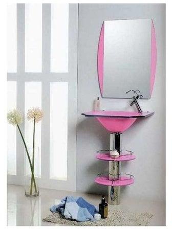 3-Piece Decorative Glass Bathroom Wash Basin With Basin Shelf And Chasis Set Rose 60cm