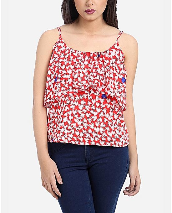 Ravin Hearts Printed Top - Red & White
