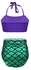 Tiaobug Kids Girls 2Pcs Tankini Bikini Mermaid Swimsuit Swimwear Bathing Suit Halter Tops With Bottom Set Purple&Green 8-10
