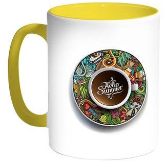 Hello Summer Printed Coffee Mug Yellow/White 11ounce