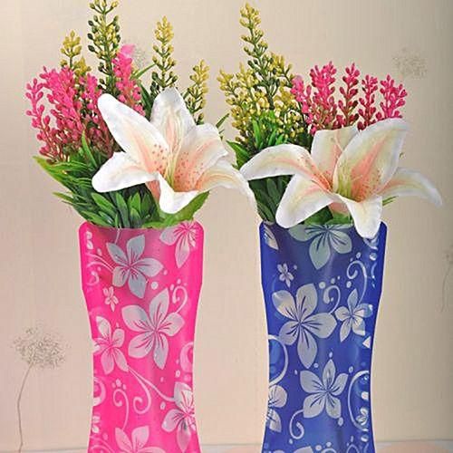 2pcs Foldable Plastic Unbreakable Reusable Flower Home Decor Vase Color Random 