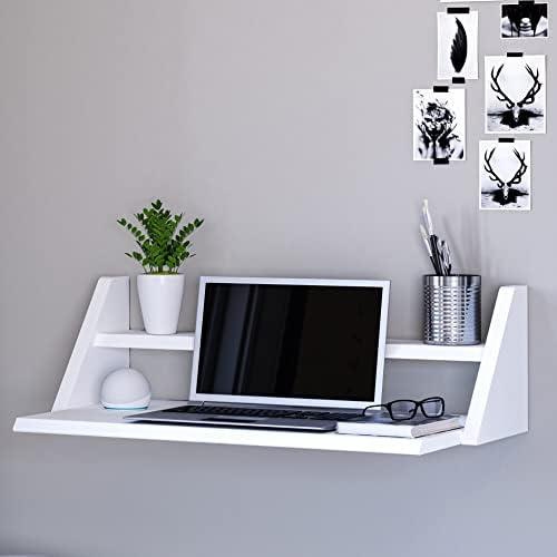 Fytz Design Reversible Wall Desk, White Floating Desk with Wall Mounted Shelf for Computer, Home, Office, Bedroom, Living, Kitchen and Study - L