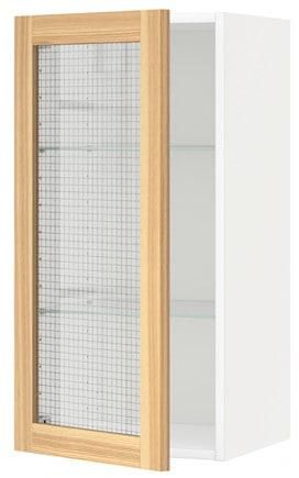 METOD Wall cabinet w shelves/glass door, white, Torhamn ash