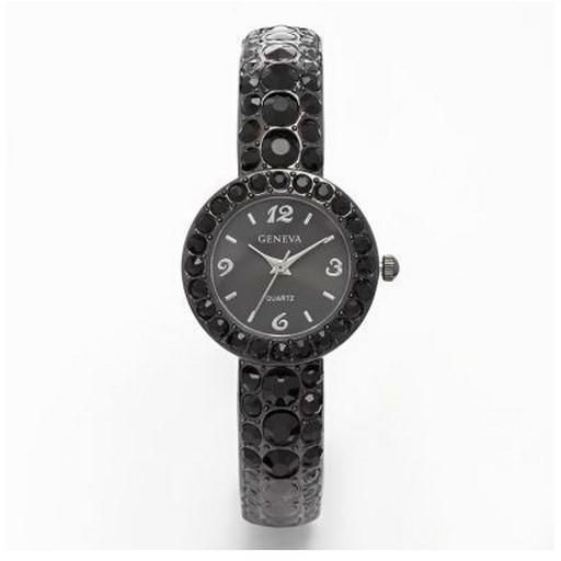 Geneva Watch - Women's Bangle Black Diamond Studded