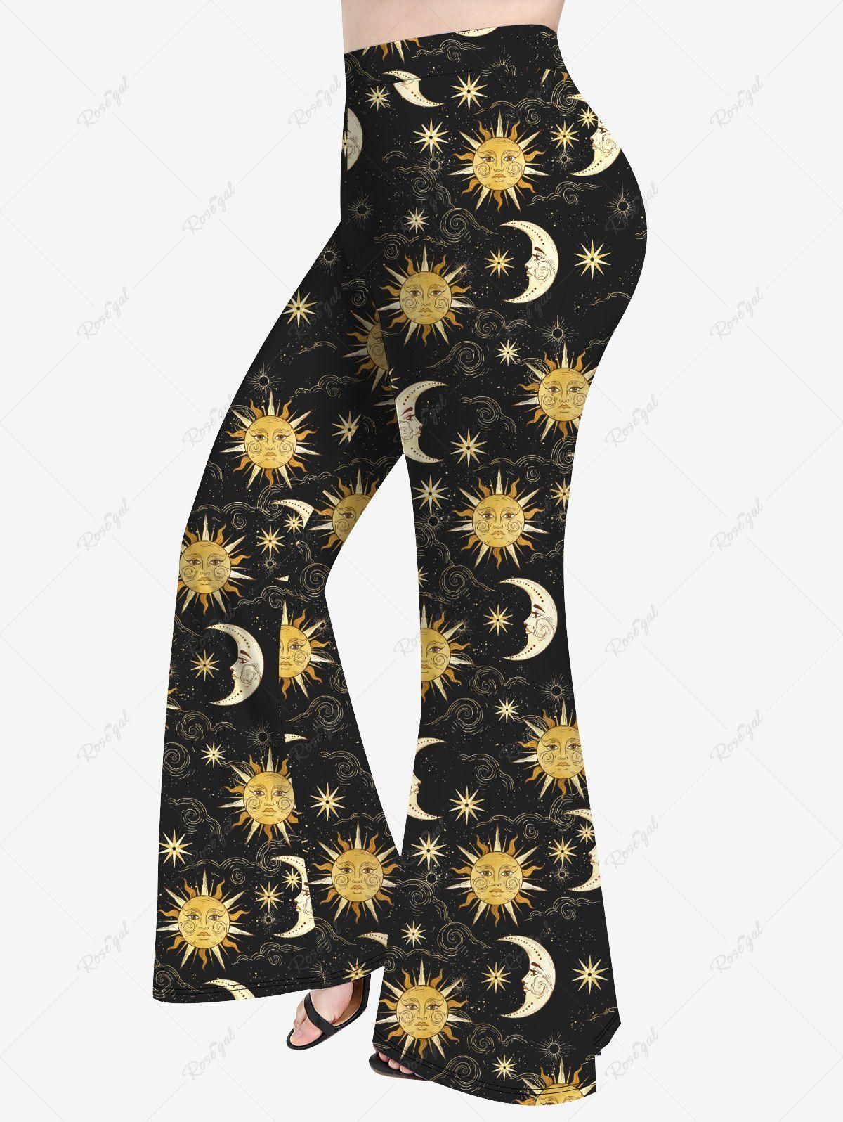 Plus Size Star Sun Moon Print Flare Pants - 5x | Us 30-32