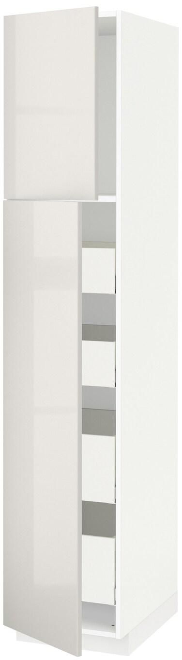 METOD / MAXIMERA خزانة عالية مع بابين/4 أدراج - أبيض/Ringhult رمادي فاتح ‎40x60x200 سم‏