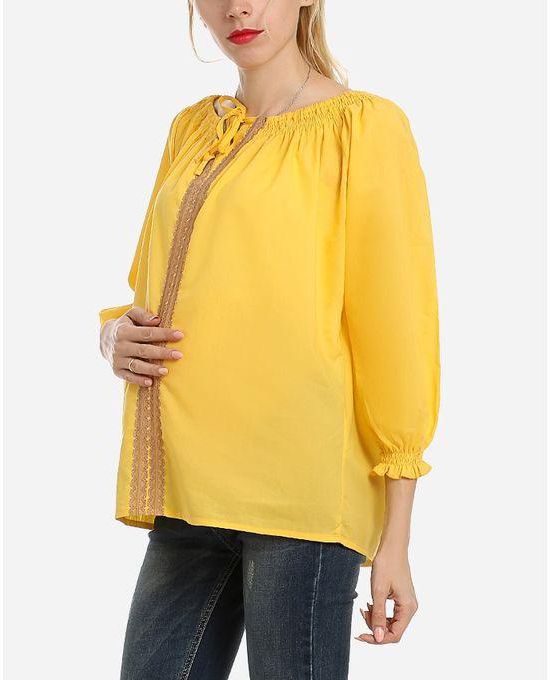 Angelique Off Shoulder Maternity Front Lace Top - Yellow