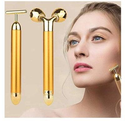 3D Mini Facial Massage Roller for Firming, Slimming and Sculpting face and Body, (Gold), T-Shape Forehead Cheek Neck Eye Nose Massager for Sensitive Skin Face Lift