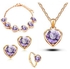 Elegant Jewelry Set Necklace earrings bracelet and resizeable Ring Gold Purple